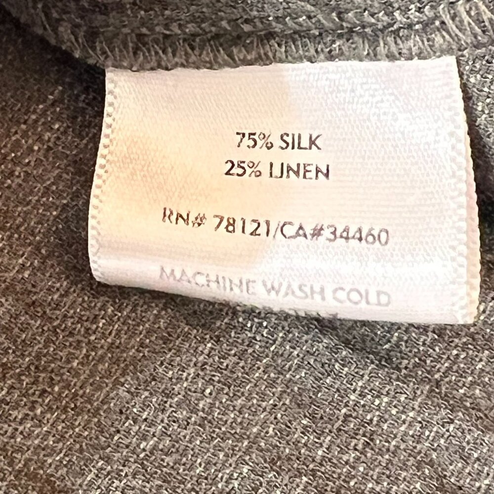 Eileen Fisher XS Jacket Textured Silk Linen Olive Green Mandarin Collar Buttons - Picture 6 of 11